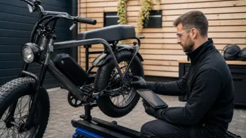 Fatbike met controller en bedrading zichtbaar bij het frame