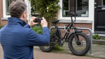 Fatbike met kettingslot vastgezet aan een fietsenrek